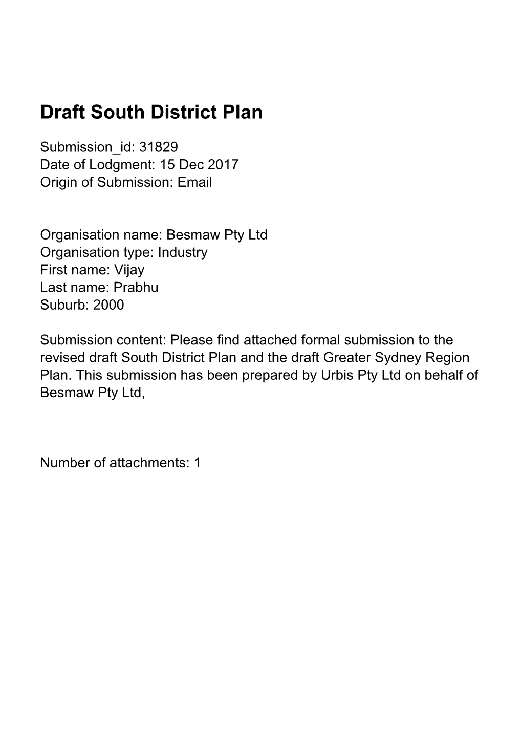 Submission to the Draft South District Plan: Nos. 251 and 280-282 Captain Cook Drive, Kurnell Peninsula