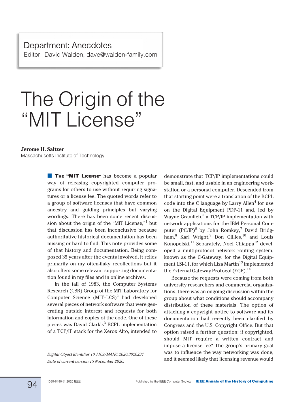 The Origin of the &#X201c;MIT License&#X201d;