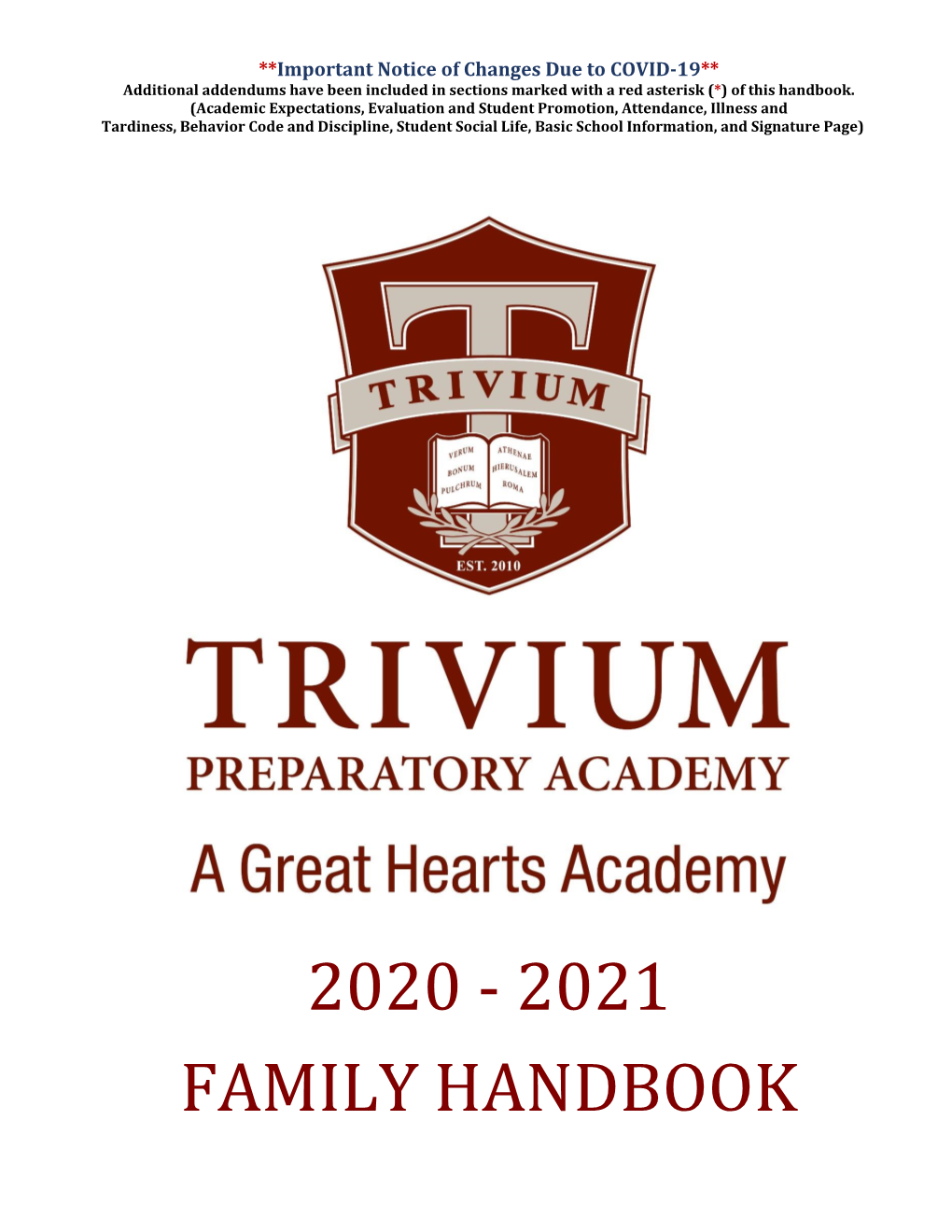 2020-2021 Family Handbook for Trivium Prep