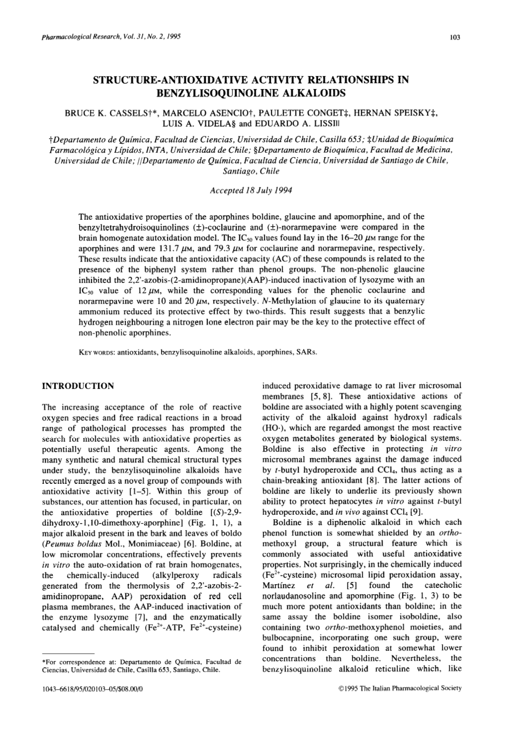 Structure-Antioxidative Activity Relationships in Benzylisoquinoline Alkaloids