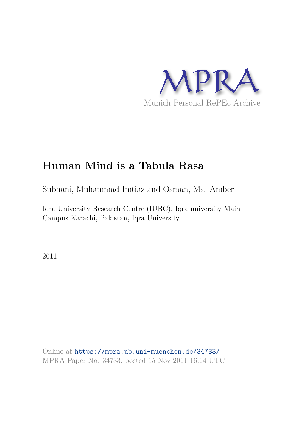 Human Mind Is a Tabula Rasa