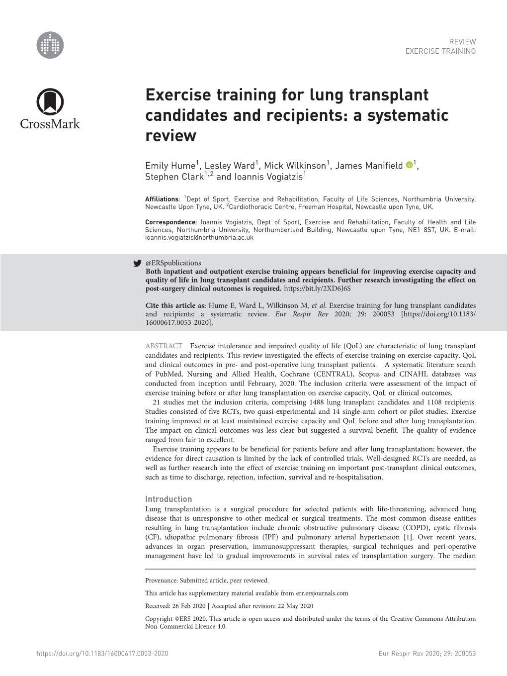 Exercise Training for Lung Transplant Candidates and Recipients: a Systematic Review