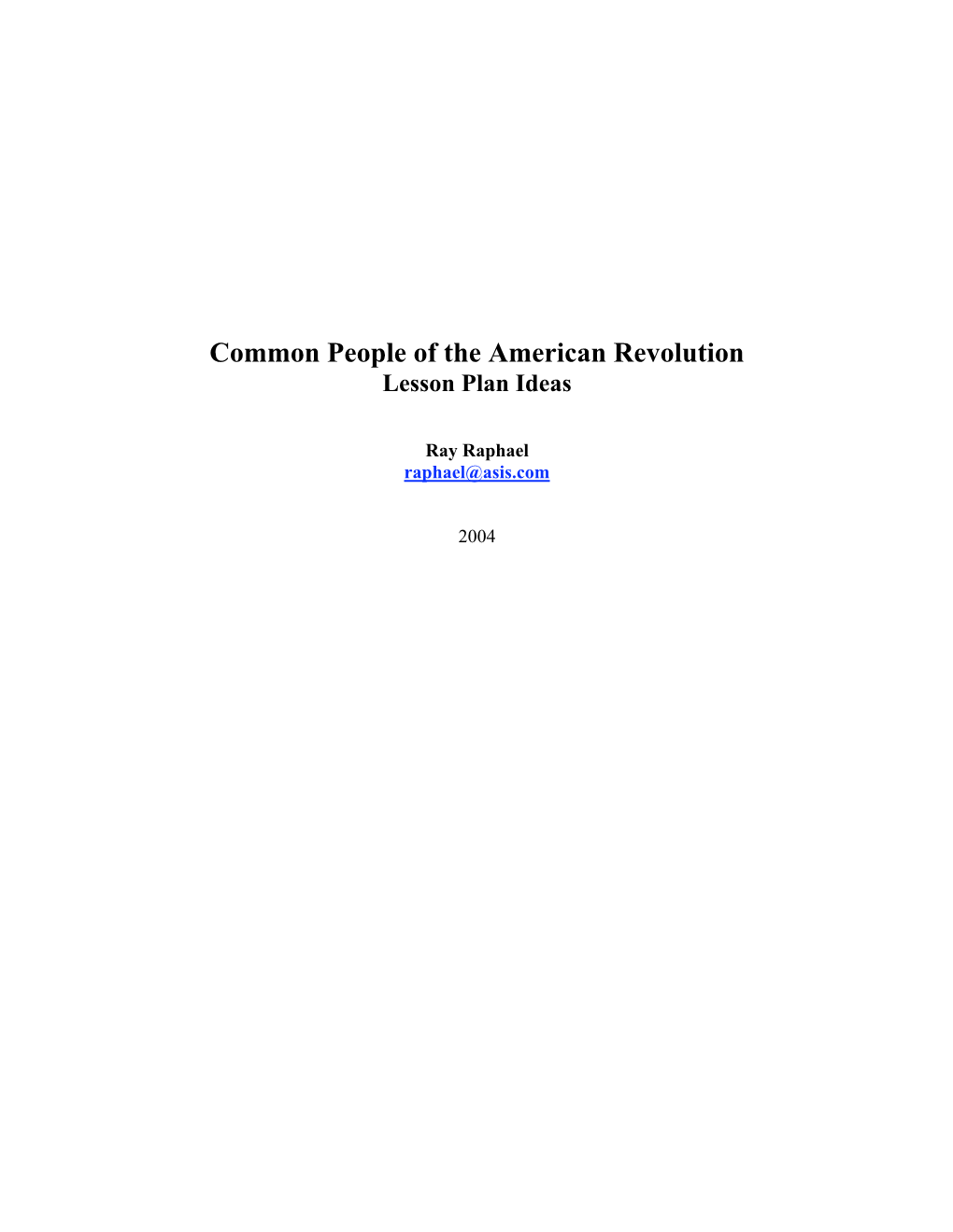 Common People of the American Revolution Lesson Plan Ideas