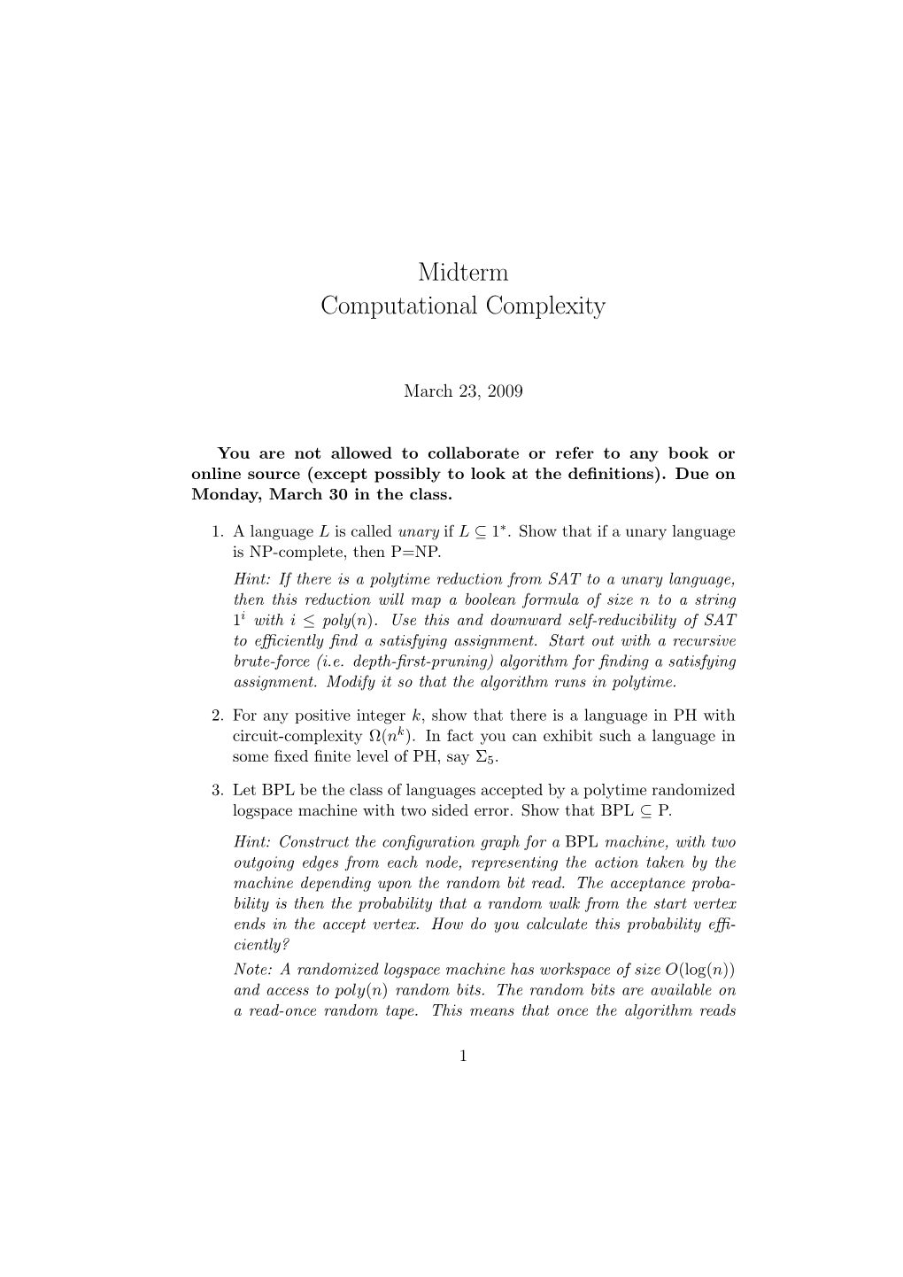 Midterm Computational Complexity