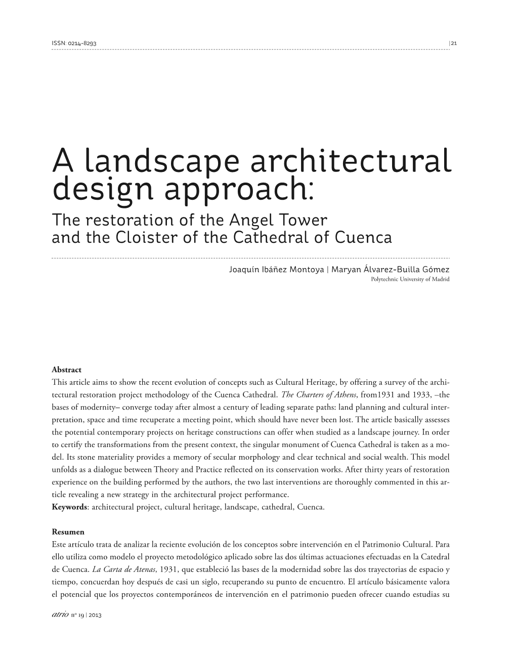 A Landscape Architectural Design Approach: the Restoration of the Angel Tower and the Cloister of the Cathedral of Cuenca