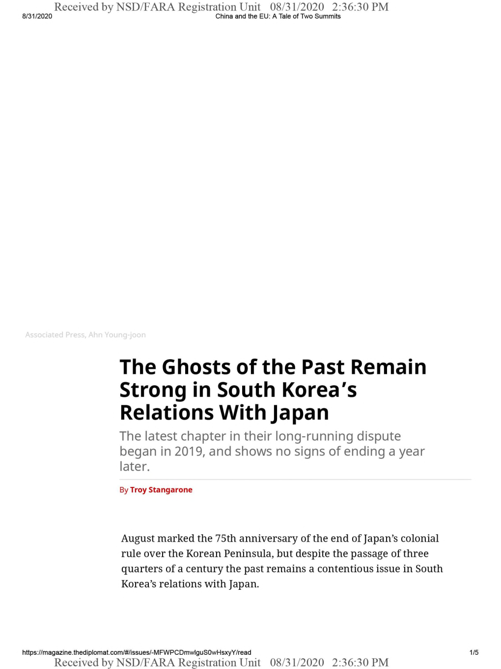 The Ghosts of the Past Remain Strong in South Korea's Relations With