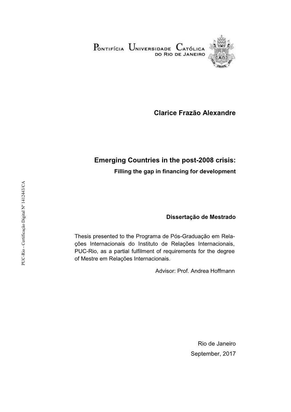 Clarice Frazão Alexandre Emerging Countries in the Post-2008 Crisis