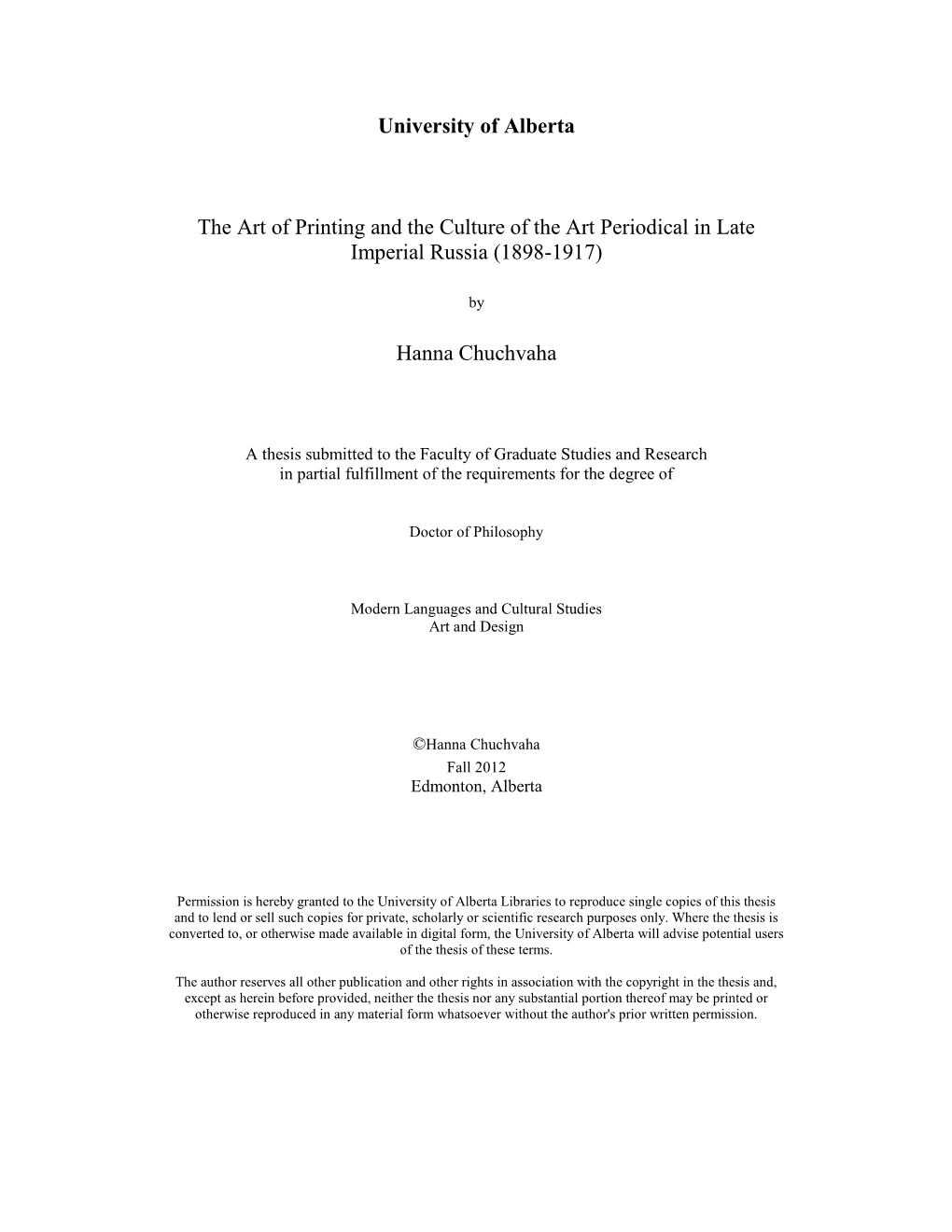 The Art of Printing and the Culture of the Art Periodical in Late Imperial Russia (1898-1917)