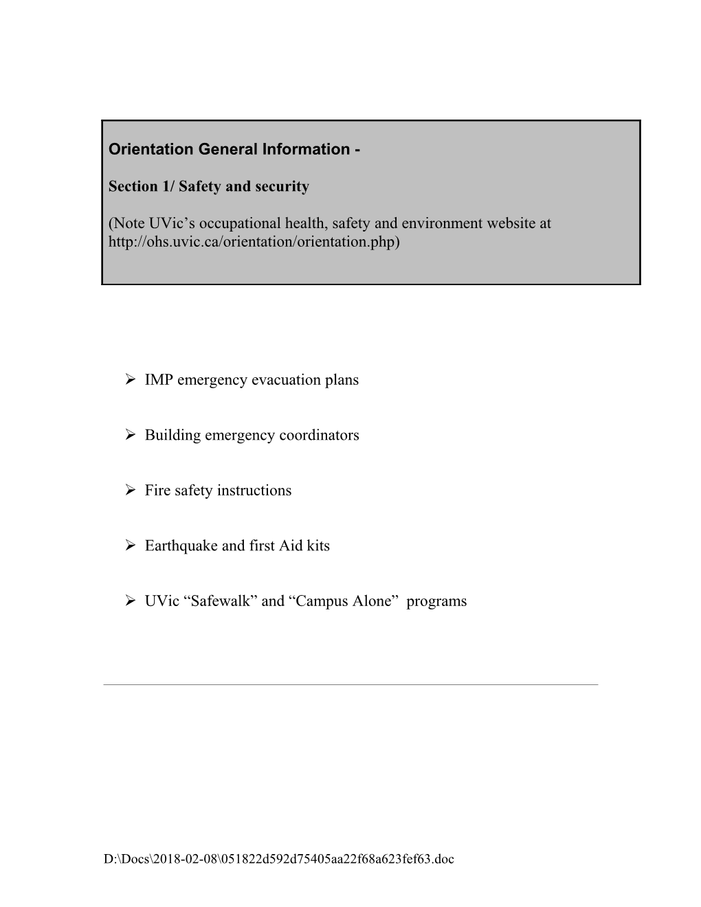 Ø IMP Emergency Evacuation Plans