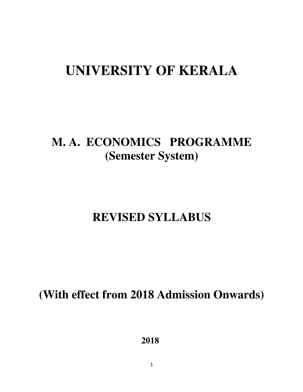 M. A. ECONOMICS PROGRAMME (Semester System)