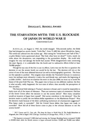 The Starvation Myth: the U.S. Blockade of Japan in World War Ii Christopher Clary