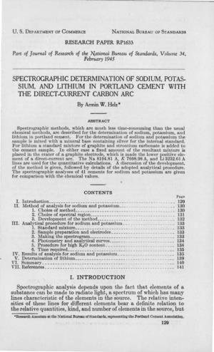 Spectrographic Determination of Sodium, Potassium, and Lithium in Portland Cement by Means of the Direct-Current Carbon Arc