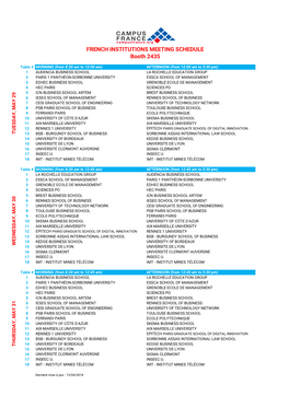 FRENCH INSTITUTIONS MEETING SCHEDULE Booth 2435