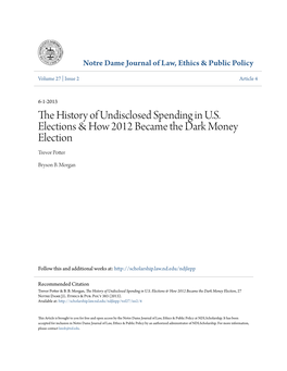 The History of Undisclosed Spending in U.S. Elections & How 2012 Became the Dark Money Election