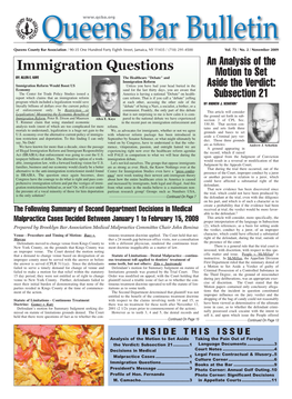 November 2009 an Analysis of the Immigration Questions Motion to Set BY: ALLEN E