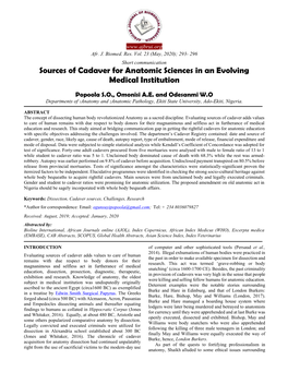 Sources of Cadaver for Anatomic Sciences in an Evolving Medical Institution