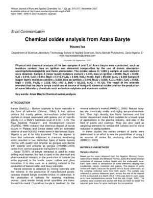 Chemical Oxides Analysis from Azara Baryte