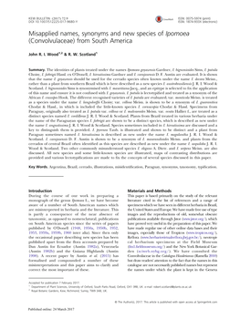 Misapplied Names, Synonyms and New Species of Ipomoea (Convolvulaceae) from South America