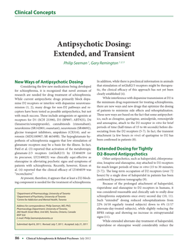 Antipsychotic Dosing: Extended, and Transient Philip Seeman 1, Gary Remington 1, 2, 3
