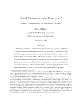 Social Preferences Under Uncertainty∗