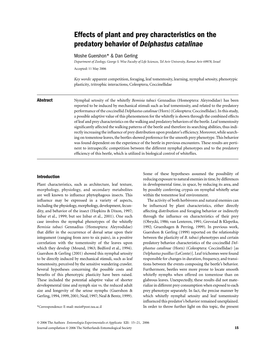 Effects of Plant and Prey Characteristics on the Predatory Behavior of Delphastus Catalinae Moshe Guershon* & Dan Gerling Department of Zoology, George S