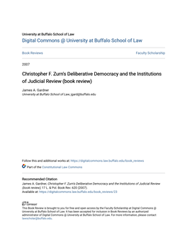Christopher F. Zurn's Deliberative Democracy and the Institutions of Judicial Review (Book Review)
