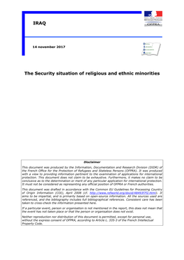 The Security Situation of Religious and Ethnic Minorities IRAQ