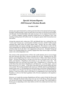 Special Arizona Reports: 2020 General Election Results