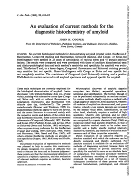 An Evaluation Ofcurrent Methods for the Diagnostic Histochemistry Of