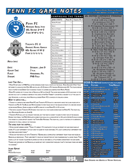 Penn FC GAME NOTES Office: (717) 441-4625 E: Bmoree@Pennfc.Com C O M P a R I N G T H E T E a M S USL Eastern Conference Standings 1