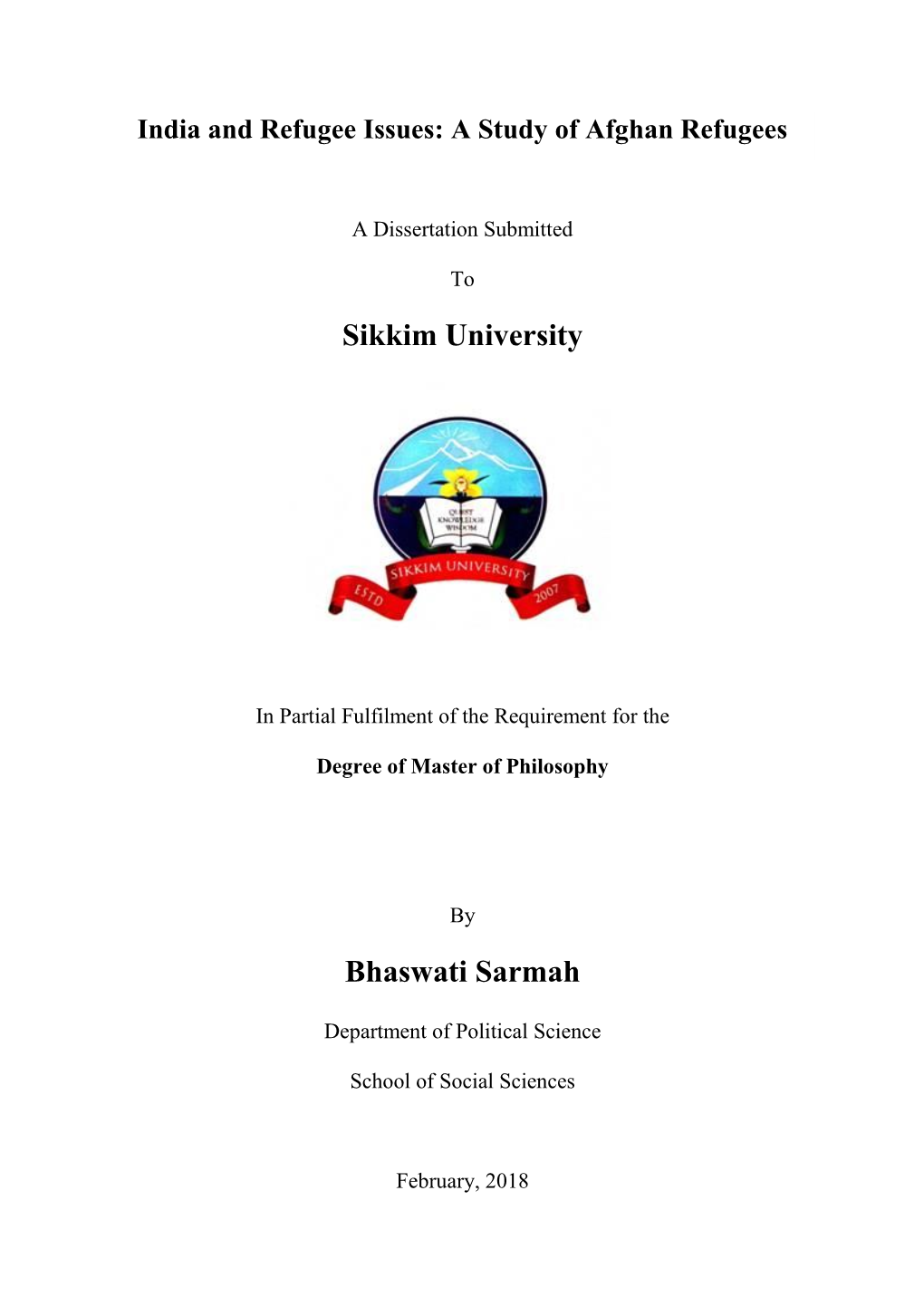 Sikkim University Bhaswati Sarmah
