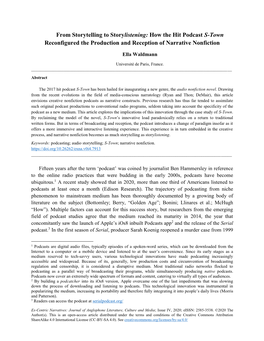From Storytelling to Storylistening: How the Hit Podcast S-Town Reconfigured the Production and Reception of Narrative Nonfiction