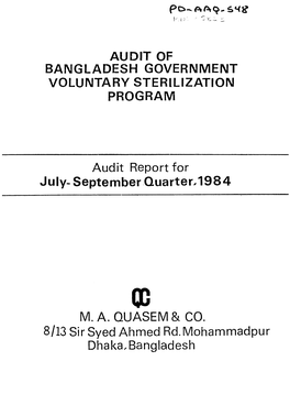 BANGLADESH GOVERNMENT PROGRAM July-September Quarter