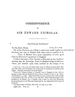 Correspondence of Sir Edward Nicholas