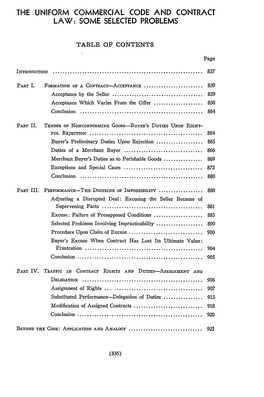 Uniform Commercial Code and Contract Law: Some Selected Problems