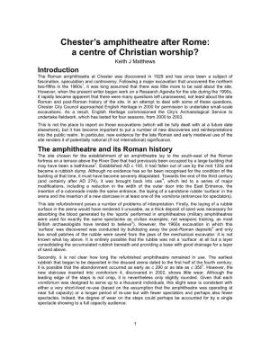 Chester's Amphitheatre After Rome: a Centre of Christian Worship?