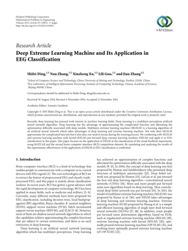 Research Article Deep Extreme Learning Machine and Its Application in EEG Classification