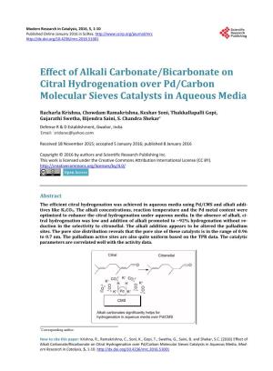 Effect of Alkali Carbonate/Bicarbonate on Citral Hydrogenation Over Pd/Carbon Molecular Sieves Catalysts in Aqueous Media