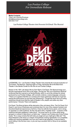 Las Positas College Theater Arts Presents Evil Dead: the Musical