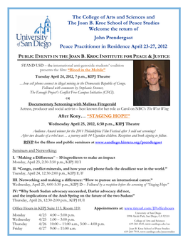 The College of Arts and Sciences and the Joan B. Kroc School of Peace Studies Welcome the Return of John Prendergast
