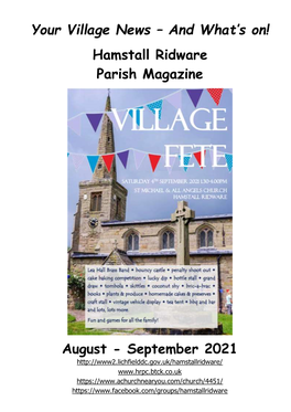 Your Village News – and What's On! Hamstall Ridware Parish Magazine August