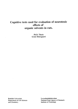 Cognitive Tests Used for Evaluation of Neurotoxic Effects of Organic Solvent in Rats