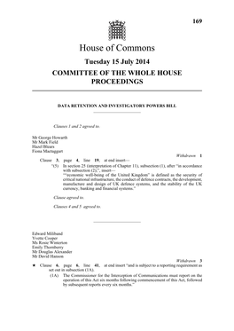 House of Commons Tuesday 15 July 2014 COMMITTEE of the WHOLE HOUSE PROCEEDINGS