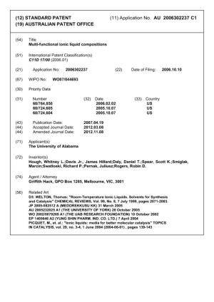 (11) Application No. AU 2006302237 C1 (19) AUSTRALIAN PATENT OFFICE
