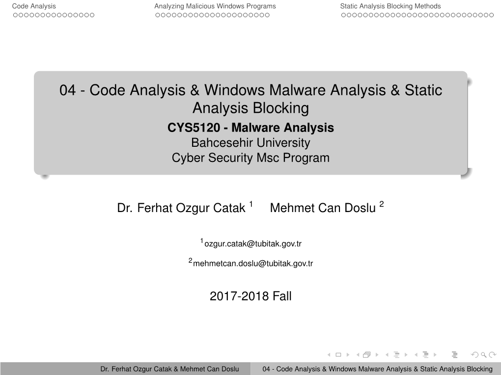 Windows Malware Analysis & Static Analysis Blocking CYS5120 - Malware Analysis Bahcesehir University Cyber Security Msc Program