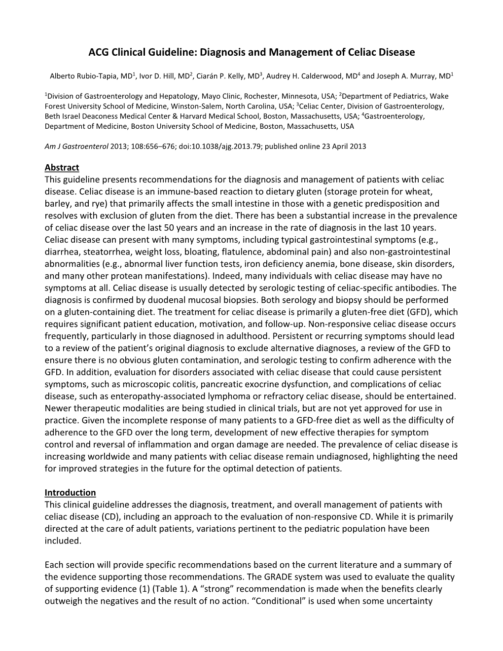 ACG Clinical Guideline: Diagnosis and Management of Celiac Disease