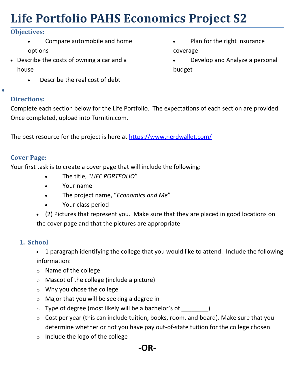 Life Portfolio PAHS Economics Project S2