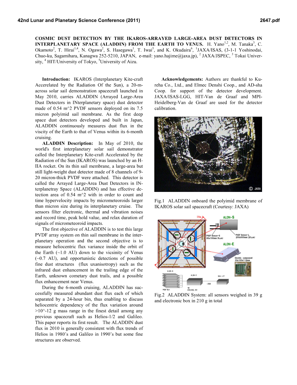 Cosmic Dust Detection by the Ikaros-Arrayed Large-Area Dust Detectors in Interplanetary Space (Aladdin) from the Earth to Venus