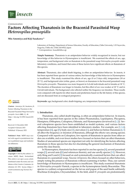 Factors Affecting Thanatosis in the Braconid Parasitoid Wasp Heterospilus Prosopidis