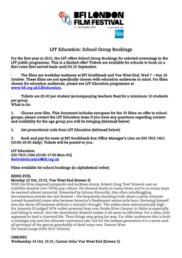 LFF Education: School Group Bookings